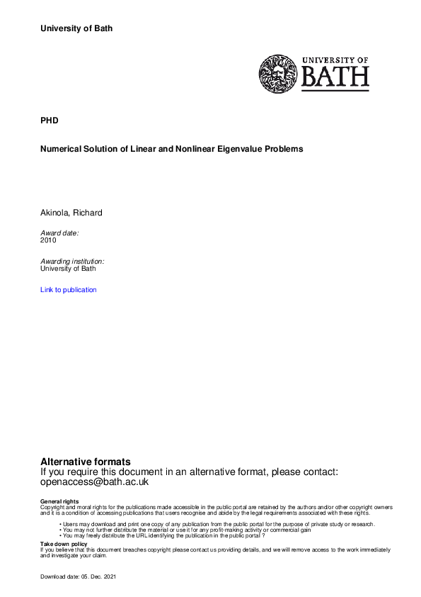 (PDF) Numerical Solution of Linear and Nonlinear Eigenvalue Problems
