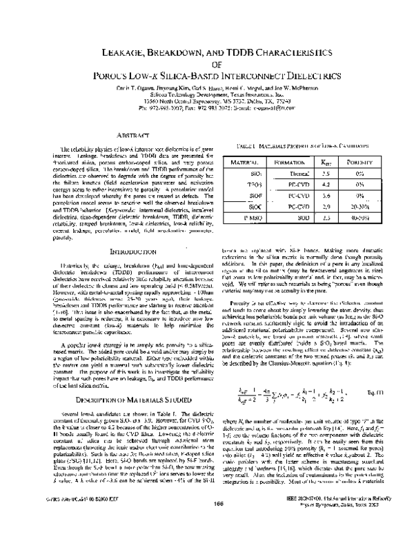 (PDF) Leakage, breakdown, and TDDB characteristics of porous low-k ...