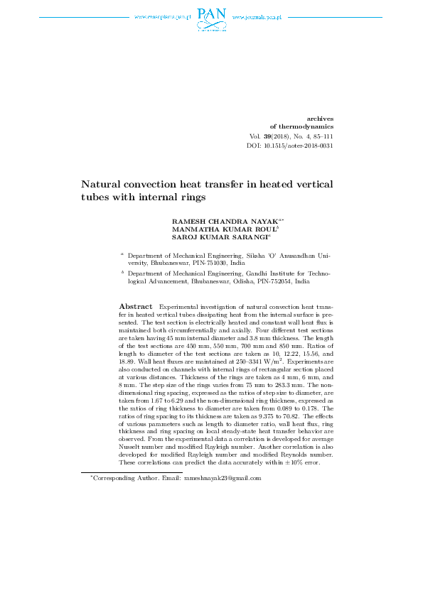 (PDF) Natural convection heat transfer in heated vertical tubes with ...