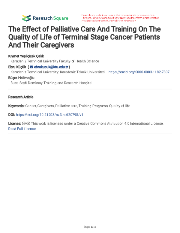 (PDF) The Effect of Palliative Care And Training On The Quality of Life ...