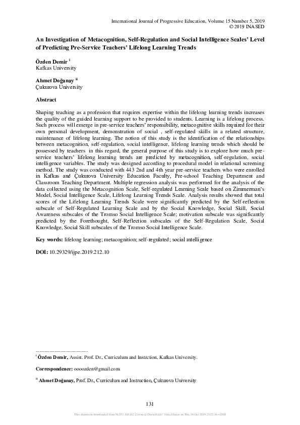 (PDF) An Investigation of Metacognition, Self-Regulation and Social ...