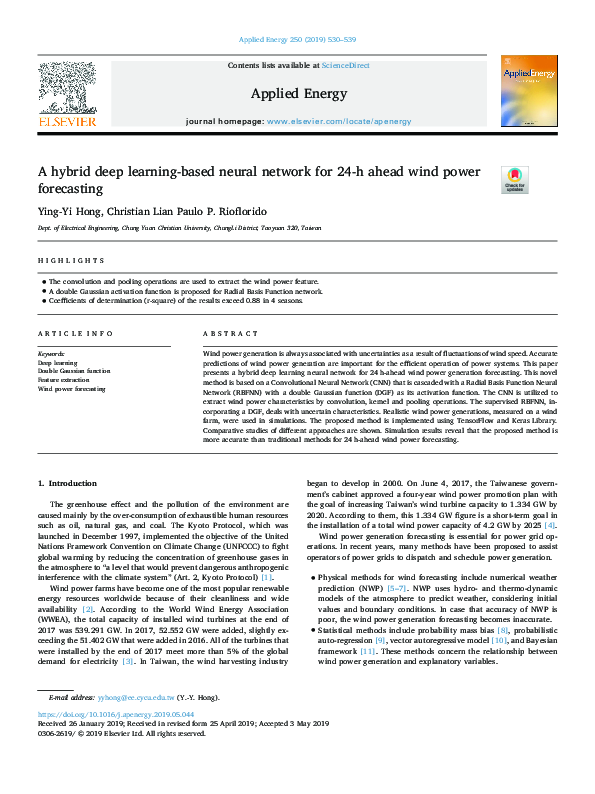 (PDF) A hybrid deep learning-based neural network for 24-h ahead wind ...