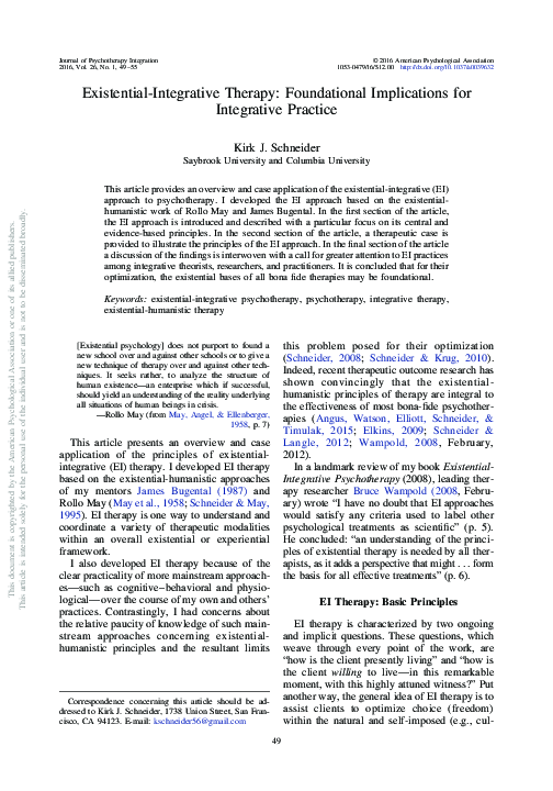 (PDF) Existential-integrative therapy: Foundational implications for ...