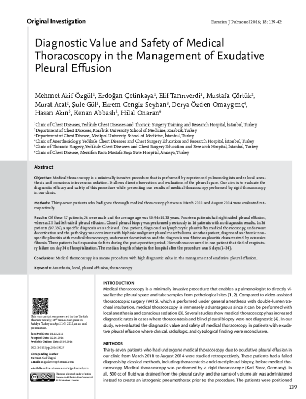 (PDF) Diagnostic Value and Safety of Medical Thoracoscopy in the ...