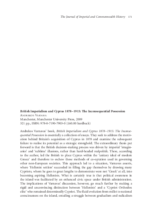 (PDF) British Imperialism and Cyprus 1878–1914: The Inconsequential ...