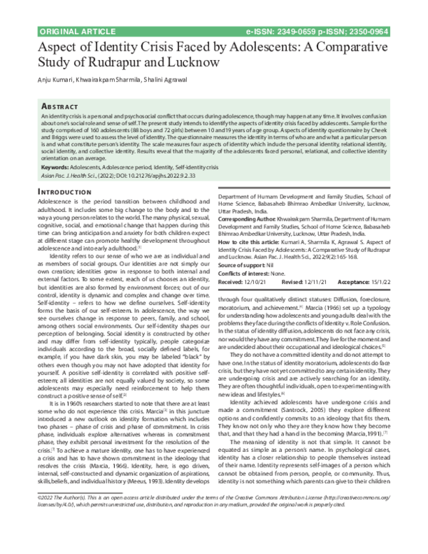 (PDF) Aspect of Identity Crisis Faced by Adolescents: A Comparative ...