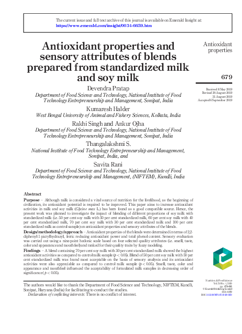 (PDF) Antioxidant properties and sensory attributes of blends prepared ...