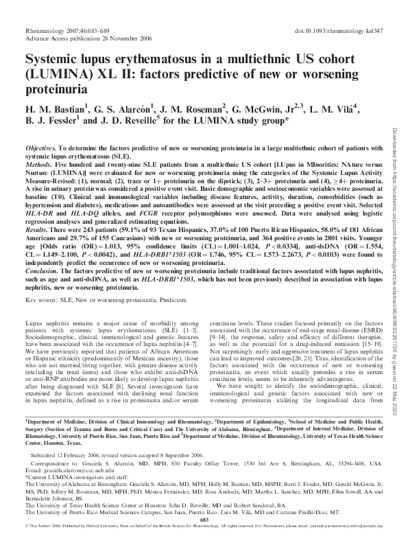 (PDF) Systemic lupus erythematosus in a multiethnic US cohort (LUMINA ...