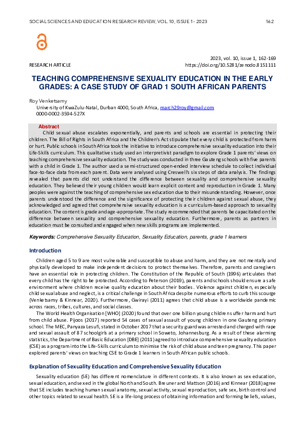 (PDF) Teaching Comprehensive Sexuality Education in the Early Grades: A ...