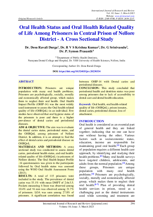 (PDF) Oral Health Status and Oral Health Related Quality of Life Among ...