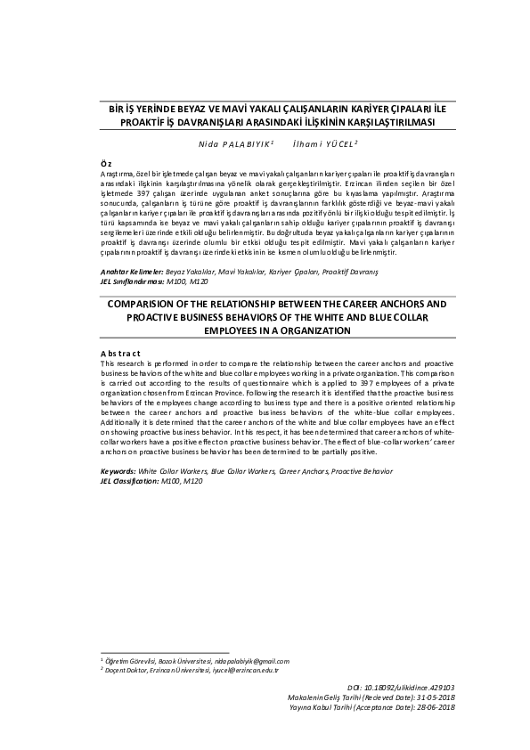 (PDF) Comparision of the Relationship Between the Career Anchors and ...