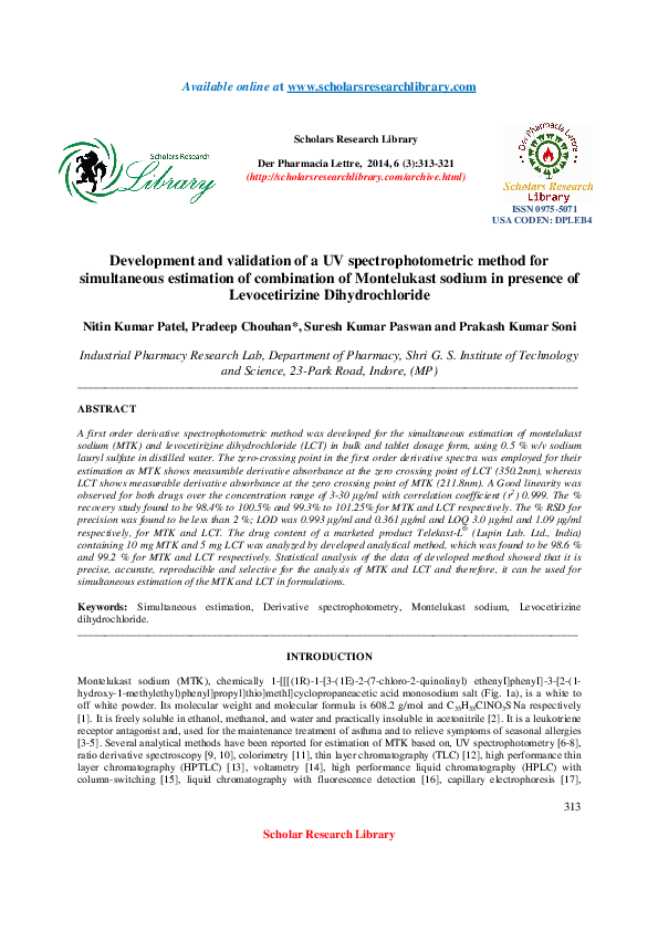 (PDF) Development and validation of a UV spectrophotometric method for ...