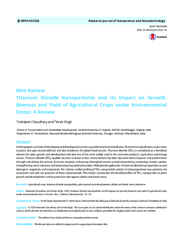 (PDF) Titanium Dioxide Nanoparticles and its Impact on Growth, Biomass ...
