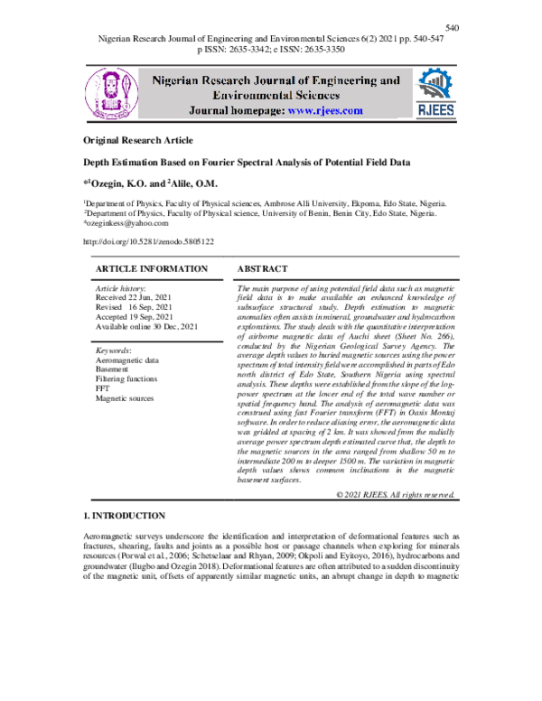 (PDF) Depth Estimation Based on Fourier Spectral Analysis of Potential ...