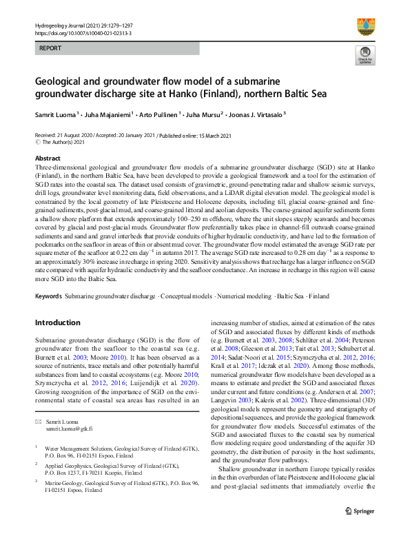 (PDF) Geological and groundwater flow model of a submarine groundwater ...
