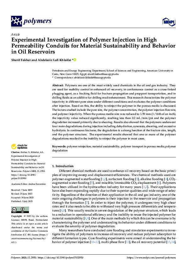 (PDF) Experimental Investigation of Polymer Injection in High ...