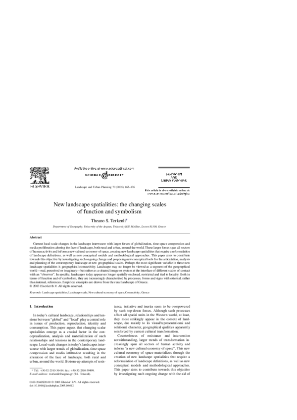 (PDF) New landscape spatialities: the changing scales of function and ...