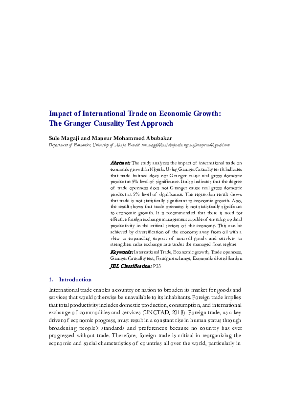 (PDF) Impact of International Trade on Economic Growth: The Granger ...