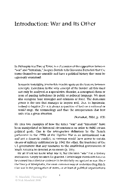 (PDF) Introduction: War and Its Other