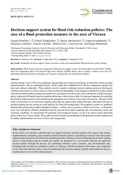 (PDF) Decision support system for flood risk reduction policies: The ...
