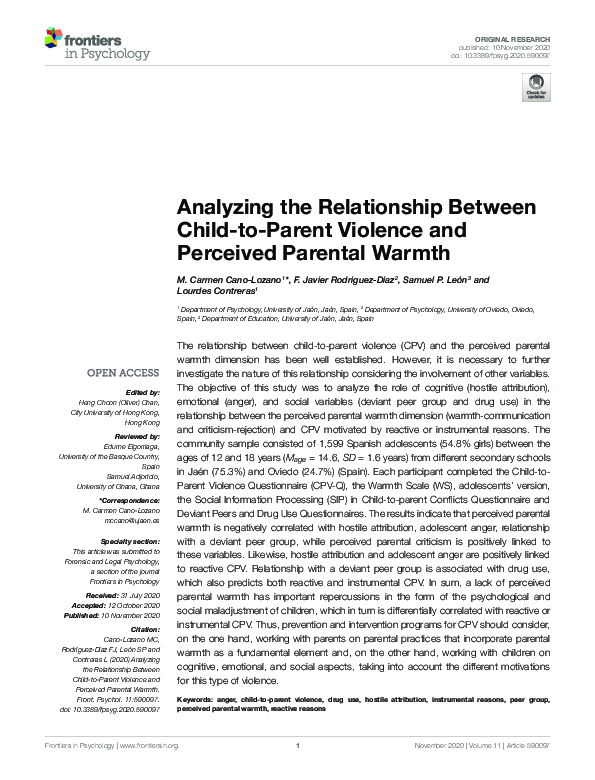 (PDF) Analyzing the Relationship Between Child-to-Parent Violence and ...