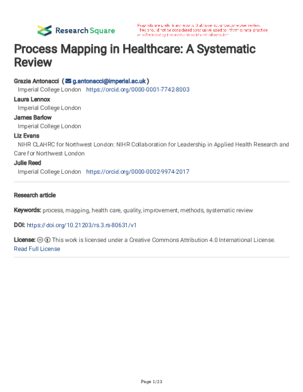 (PDF) Process Mapping in Healthcare: A Systematic Review