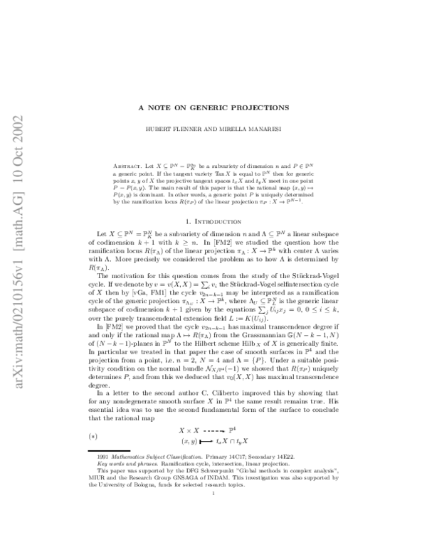 (PDF) A Note on Generic Projections