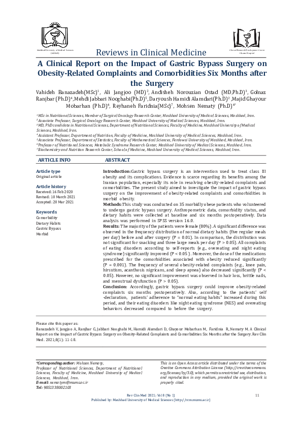 (PDF) A Clinical Report on the Impact of Gastric Bypass Surgery on ...