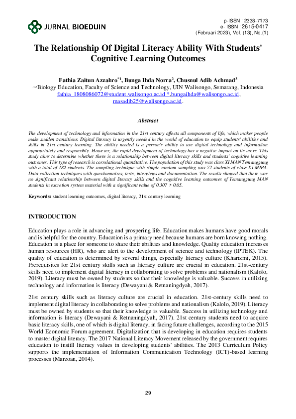 (PDF) The Relationship of Digital Literacy Ability with Students ...