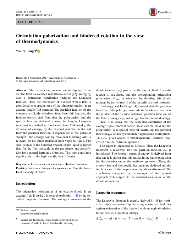 (PDF) Orientation polarization and hindered rotation in the view of ...