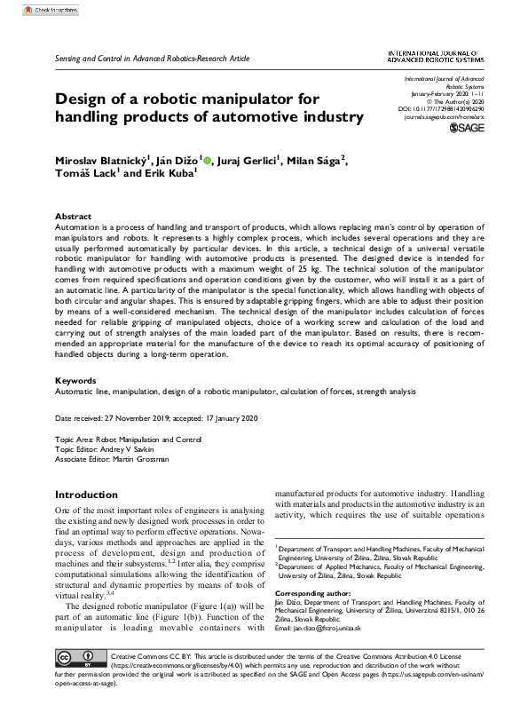 (PDF) Design of a robotic manipulator for handling products of ...