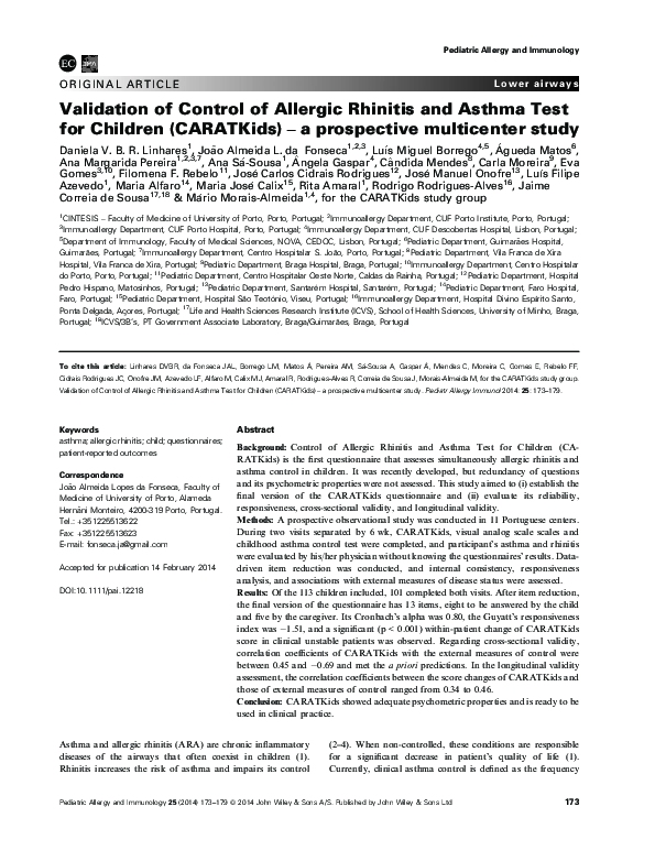 (PDF) Validation of the ´Control of allergic rhinitis and asthma test ...