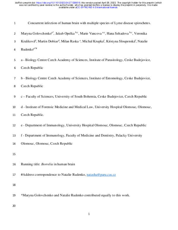 (PDF) Concurrent infection of human brain with multiple species of Lyme ...