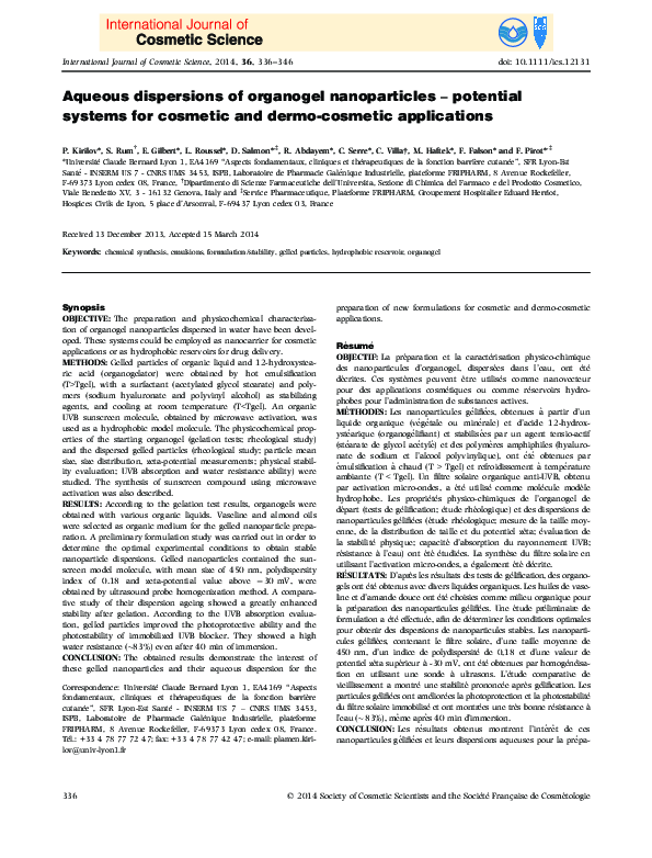 (PDF) Aqueous dispersions of organogel nanoparticles - potential ...