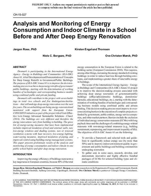 (PDF) Analysis and Monitoring of Energy Consumption and Indoor Climate ...