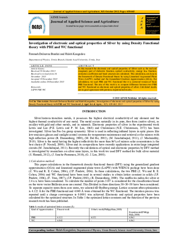 (PDF) Investigation of electronic and optical properties of Silver by ...