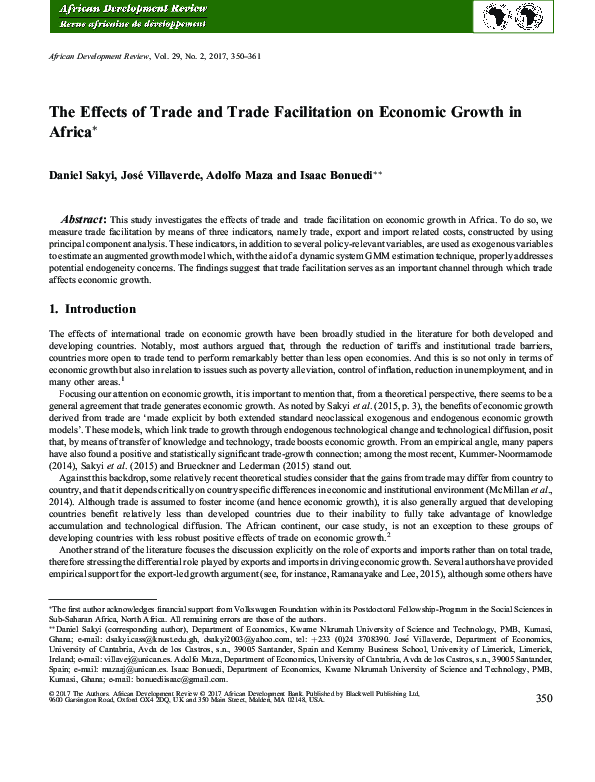 (PDF) The Effects of Trade and Trade Facilitation on Economic Growth in ...