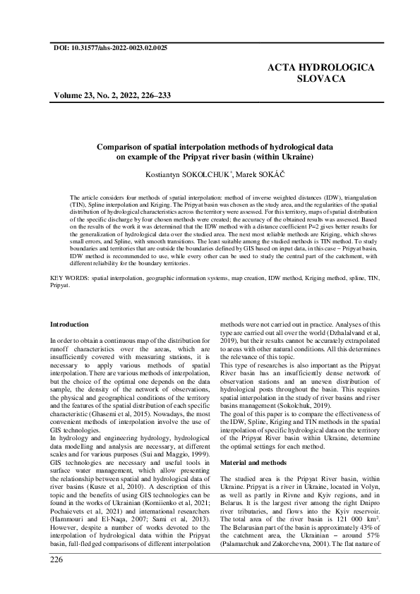 (PDF) Comparison of spatial interpolation methods of hydrological data ...