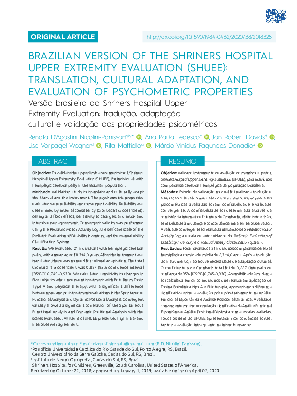 (PDF) Brazilian Version of the Shriners Hospital Upper Extremity