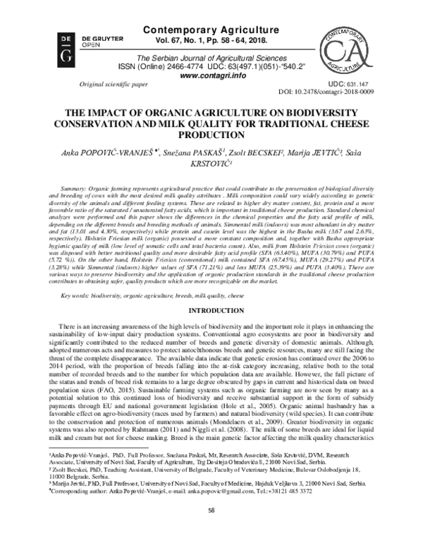 (PDF) The Impact of Organic Agriculture on Biodiversity Conservation ...