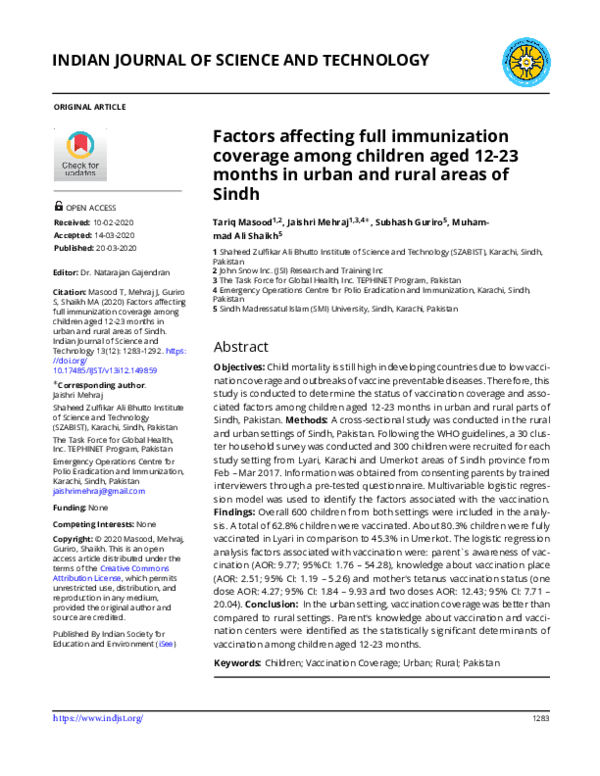 (PDF) Factors affecting full immunization coverage among children aged ...