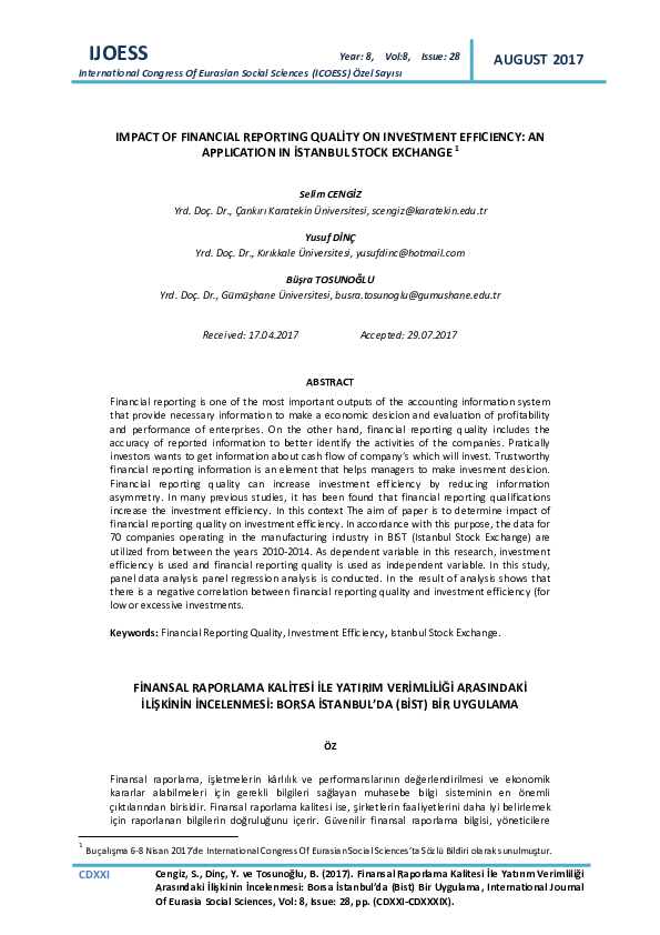 (PDF) Impact of Financial Reporting Quali̇ty on Investment Efficiency ...
