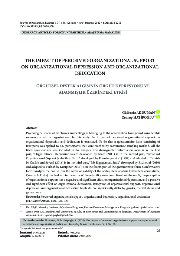 (PDF) The Impact of Perceived Organizational Support on Organizational ...