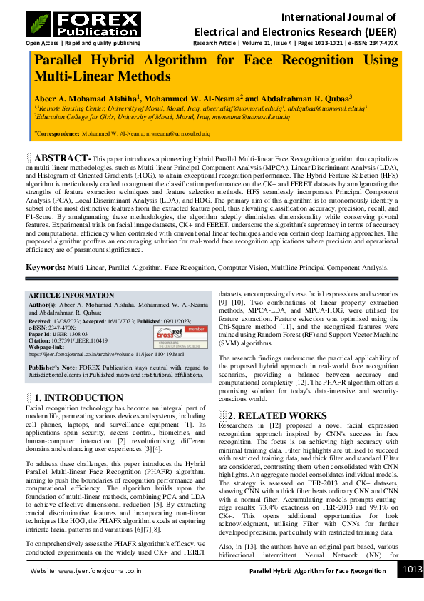 (PDF) Parallel Hybrid Algorithm for Face Recognition Using Multi-Linear ...