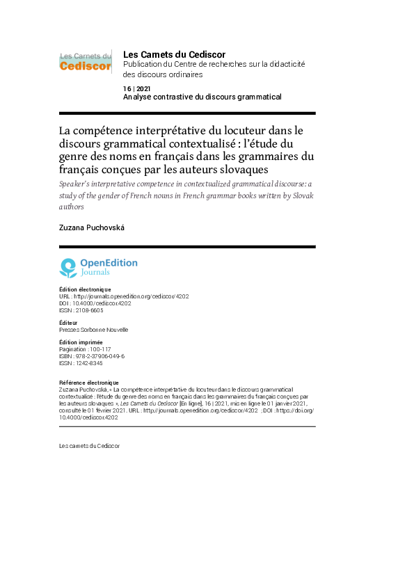 (PDF) La compétence interprétative du locuteur dans le discours ...