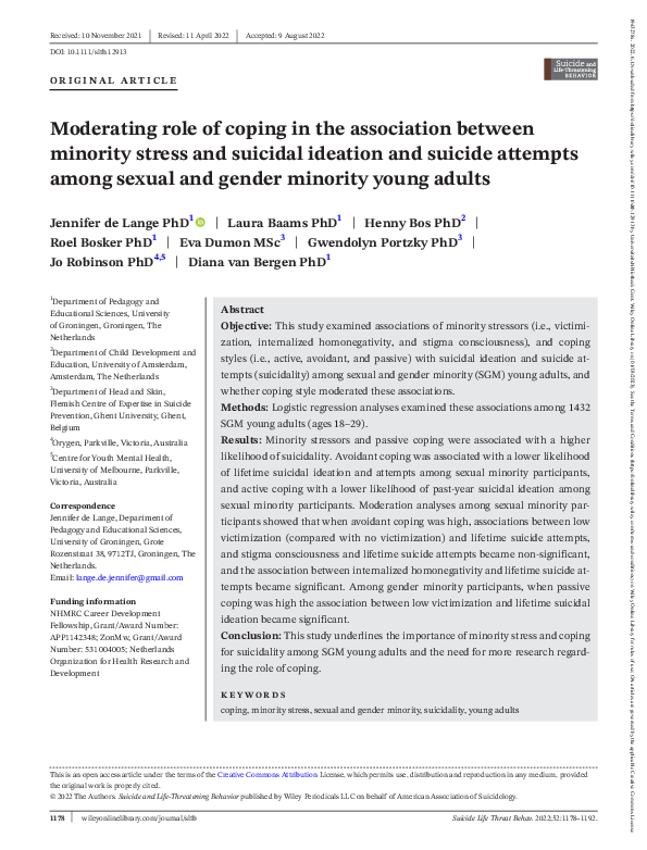 (PDF) Moderating role of coping in the association between minority ...