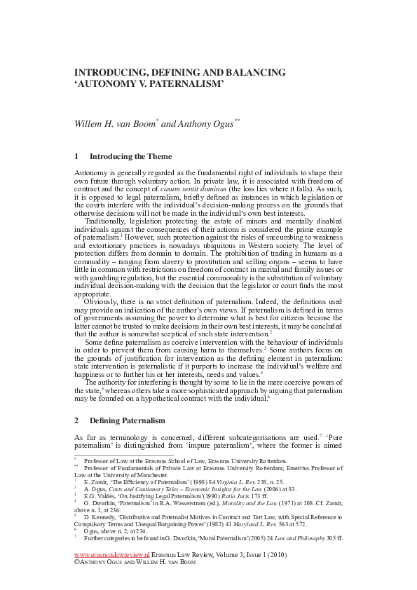 (PDF) Introducing, Defining and Balancing 'Autonomy vs. Paternalism