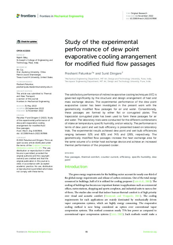 (PDF) Study of the experimental performance of dew point evaporative ...
