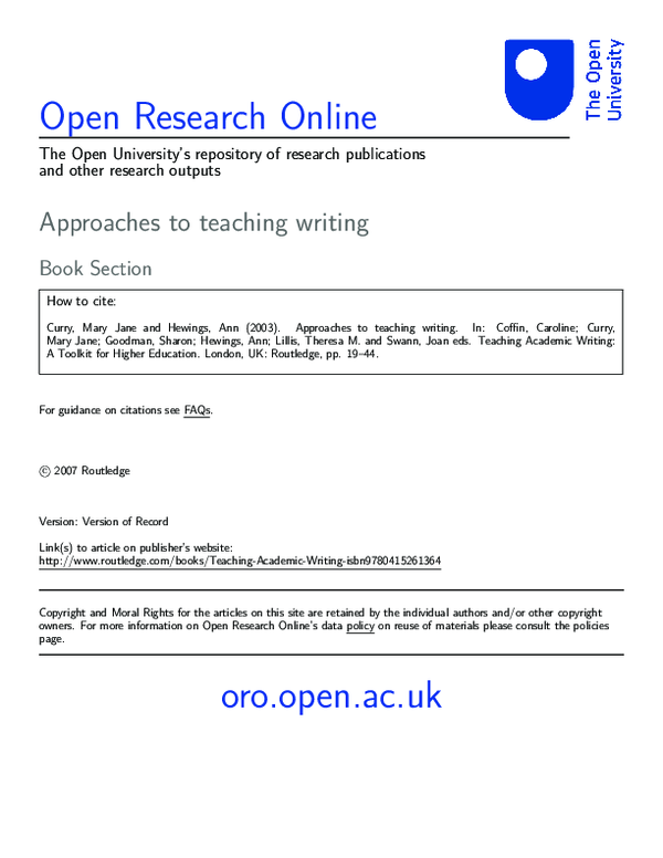 (PDF) Approaches to Teaching Writing