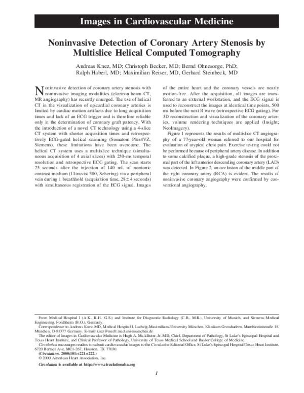 (PDF) Noninvasive detection of coronary artery stenosis with 16-slice ...